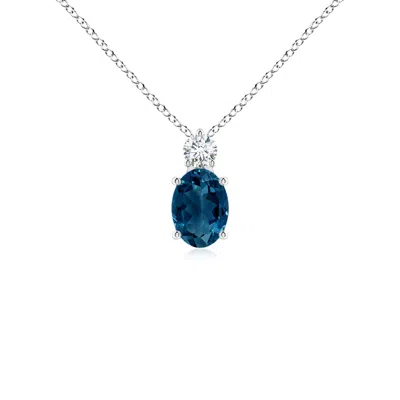 Angara Oval London Blue Topaz Solitaire Pendant With Diamond In White Gold/deep Greenish Blue