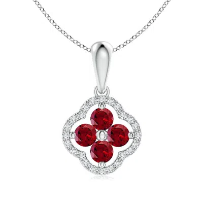 Angara Diamond Framed Garnet Clover Pendant In White Gold/rich Red