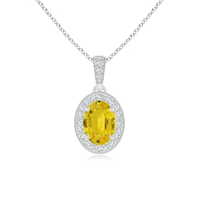 Angara Vintage Style Oval Yellow Sapphire Pendant With Diamond Halo In White Gold/deep Yellow