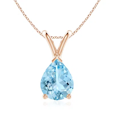Angara V-bale Pear-shaped Aquamarine Solitaire Pendant In Rose Gold/swiss Blue