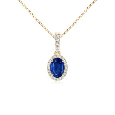 Angara Vintage Style Oval Sapphire Halo Pendant In Yellow Gold/medium To Rich Blue
