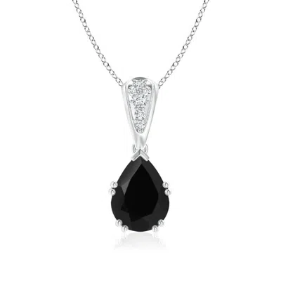 Angara Vintage Style Pear Black Onyx Drop Pendant With Diamonds In White Gold