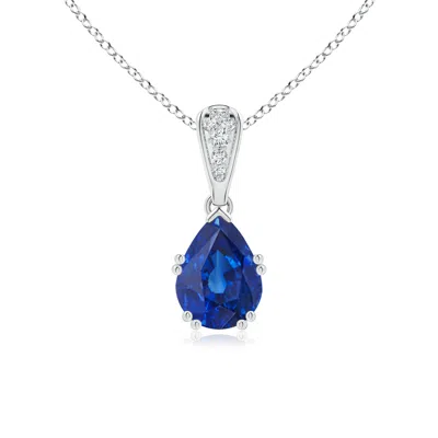 Angara Vintage Style Pear Sapphire Drop Pendant With Diamonds In White Gold/medium To Rich Blue