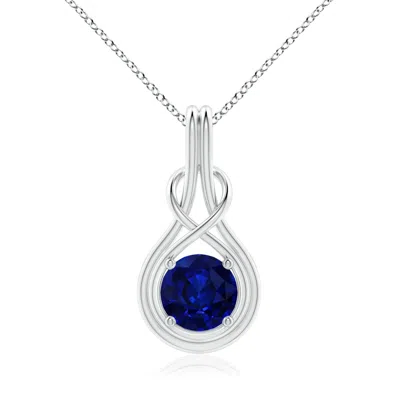 Angara Gia Certified Sapphire Solitaire Infinity Knot Pendant In White Gold/deep Rich Blue