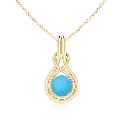 Angara Round Turquoise Solitaire Infinity Knot Pendant In Yellow Gold/sky Blue