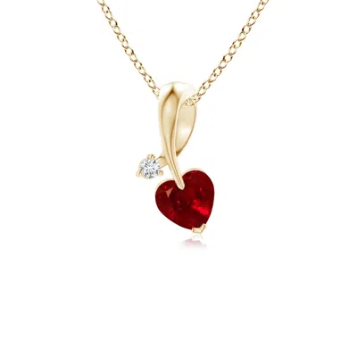 Angara Heart-shaped Ruby Ribbon Pendant With Diamond In Yellow Gold/deep Rich Red