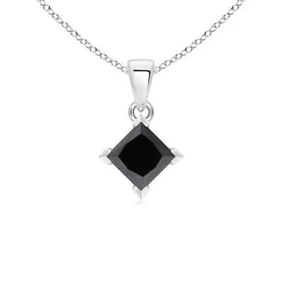 Angara Princess-cut Enhanced Black Diamond Solitaire Pendant In White Gold/black