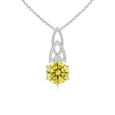 Angara Solitaire Round Fancy Intense Yellow Diamond Celtic Knot Pendant In White Gold/fancy Intense