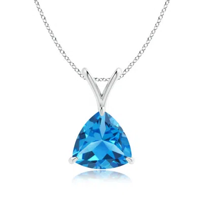 Angara Claw-set Trillion Swiss Blue Topaz V-bale Pendant In White Gold/swiss Blue