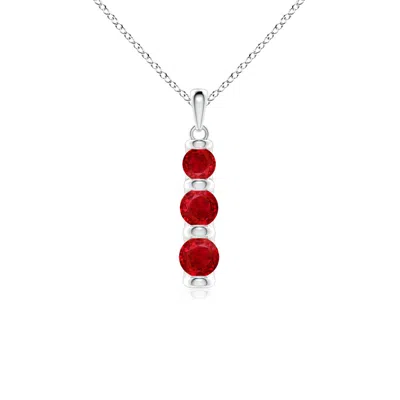 Angara Three Stone Round Ruby Journey Pendant In White Gold/medium Red