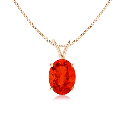 Angara Prong-set Oval Fire Opal V-bale Solitaire Pendant In Rose Gold/orangish Bright Red