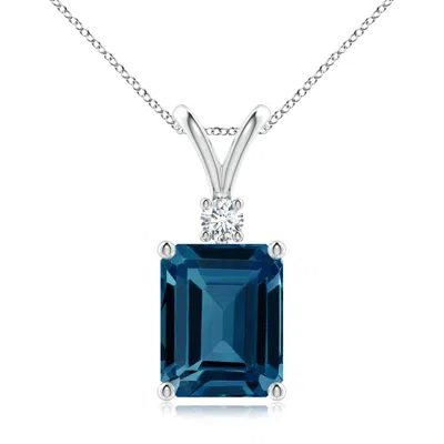 Angara Emerald-cut London Blue Topaz Solitaire Pendant With Diamond In White Gold/deep Greenish Blue