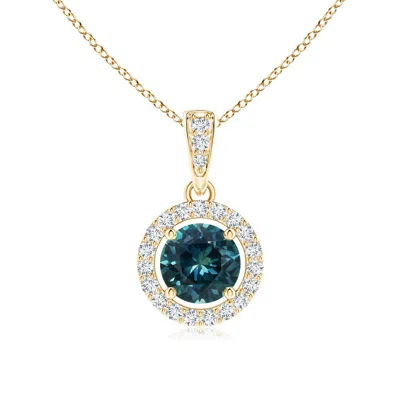 Angara Floating Teal Montana Sapphire Pendant With Diamond Halo In Yellow Gold/medium Greenish Blue