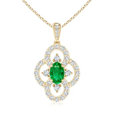Angara Vintage Style Emerald And Diamond Clover Pendant In Yellow Gold/rich Medium Green