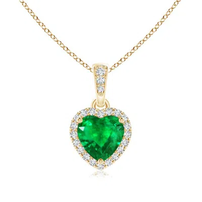Angara Heart Emerald Pendant With Diamond Halo In Yellow Gold/rich Medium Green
