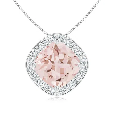 Angara Sideways Cushion Morganite Halo Pendant With Diamonds In White Gold/peach