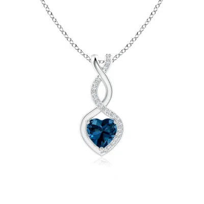 Angara London Blue Topaz Infinity Heart Pendant With Diamonds In White Gold/deep Greenish Blue
