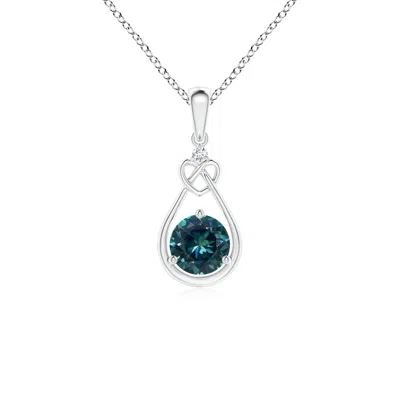 Angara Teal Montana Sapphire Knotted Heart Pendant With Diamond In White Gold/medium Greenish Blue