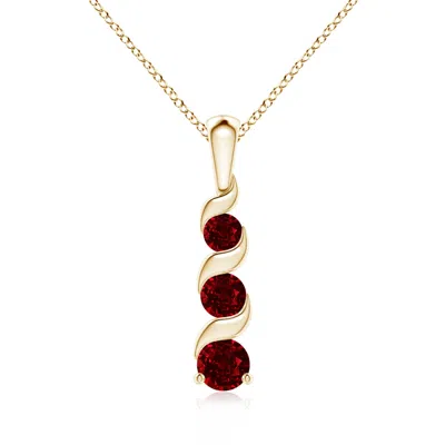 Angara Channel-set Round Ruby Three Stone Journey Pendant In Yellow Gold/deep Rich Red