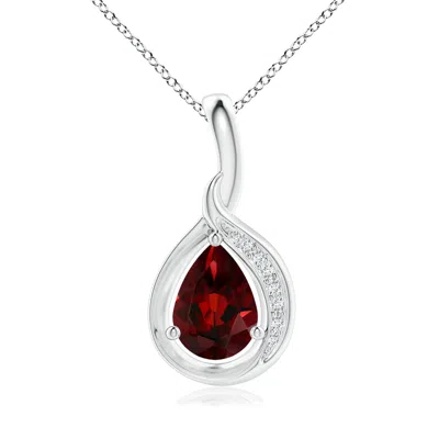 Angara Pear-shaped Garnet And Diamond Loop Pendant In White Gold/medium Red