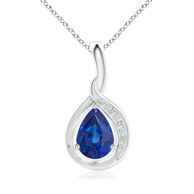 Angara Pear-shaped Blue Sapphire And Diamond Loop Pendant In White Gold/medium To Rich Blue