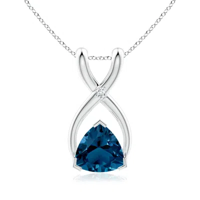 Angara Trillion London Blue Topaz Wishbone Pendant With Diamond In White Gold/deep Greenish Blue