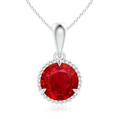 Angara Rope-framed Claw-set Ruby Solitaire Pendant In White Gold/medium Red