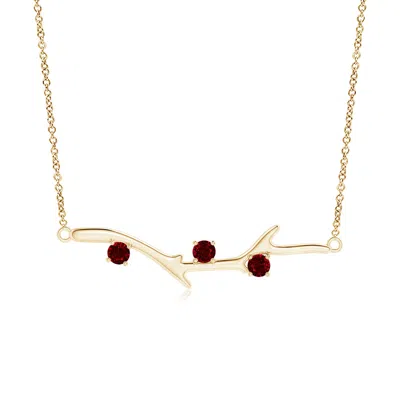 Angara Prong-set Ruby Tree Branch Necklace In Yellow Gold/deep Rich Red