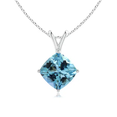 Angara Sideways Gia Certified Cushion Aquamarine Solitaire Pendant In White Gold/swiss Blue