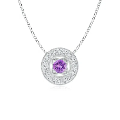 Angara Vintage Style Amethyst Halo Pendant With Milgrain Detailing In Platinum/dark Purple