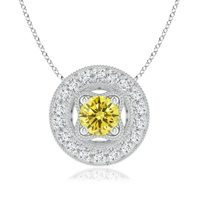 Angara Vintage Style Fancy Intense Yellow Diamond Halo Pendant With Milgrain Detailing In White Gold/fancy Intense