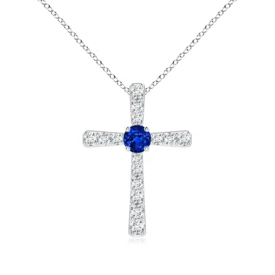 Angara Lab-grown Blue Sapphire And Lab Diamond Cross Pendant In Metallic
