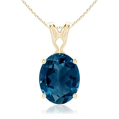 Angara Vintage Inspired Solitaire Oval London Blue Topaz Pendant In Yellow Gold/deep Greenish Blue