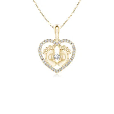 Angara Diamond Heart & Baby Feet Pendant In Yellow Gold/h