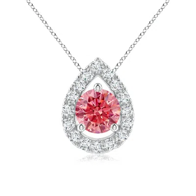 Angara Floating Round Fancy Intense Pink Diamond Pendant With Pear-shaped Halo In White Gold/fancy Intense
