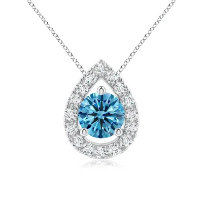 Angara Floating Round Lab-grown Fancy Intense Blue Diamond Pendant With Pear-shaped Halo In White Gold/fancy Intense