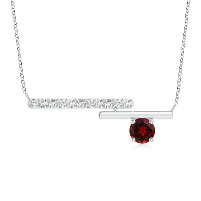 Angara Garnet Capricorn Bypass Bar Pendant With Diamonds In White Gold/rich Red
