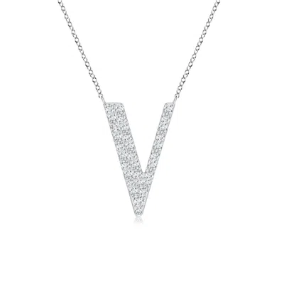 Angara Modern Deco Diamond Capital "v" Initial Pendant In Platinum/g