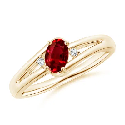 Angara Ruby And Diamond Split Shank Ring In Yellow Gold/deep Rich Red