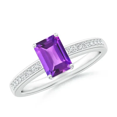 Angara Octagonal Amethyst Cocktail Ring With Diamonds In White Gold/medium Dark Purple