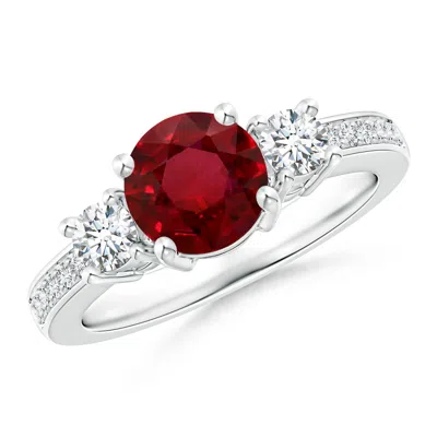 Angara Gia Certified Classic Ruby And Diamond Ring In White Gold/deep Rich Red