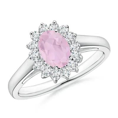 Angara Princess Diana Inspired Rose Quartz Ring With Diamond Halo In White Gold/medium Pink