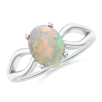Angara Prong-set Solitaire Opal Split Shank Ring In White Gold/milky With High Play Of Colour
