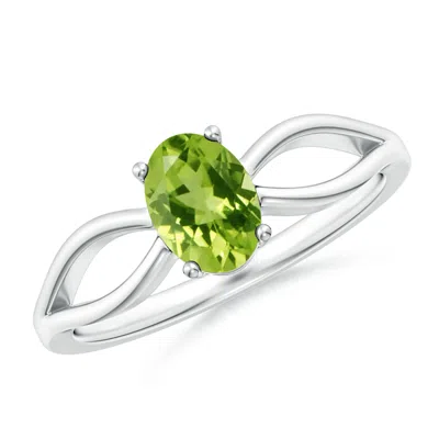 Angara Prong-set Solitaire Peridot Split Shank Ring In White Gold/yellowish Green