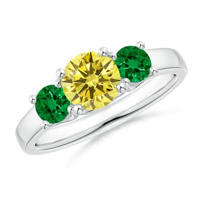 Angara Classic Round Lab-grown Fancy Intense Yellow Diamond Three Stone Ring In White Gold/fancy Intense