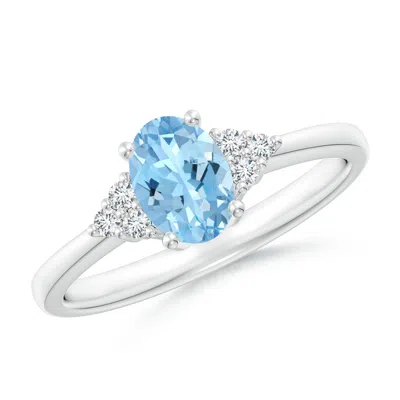 Angara Solitaire Oval Aquamarine And Diamond Promise Ring In White Gold/swiss Blue