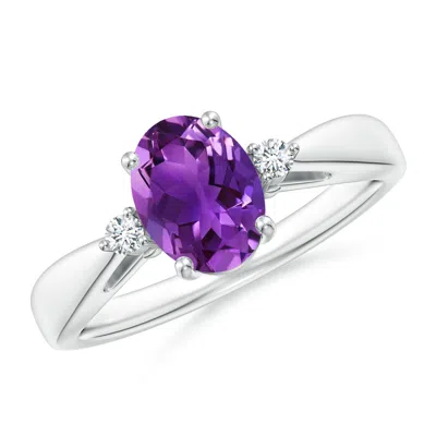 Angara Tapered Shank Amethyst Solitaire Ring With Diamond Accents In Platinum/dark Purple