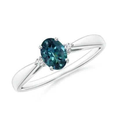 Angara Tapered Shank Teal Montana Sapphire Solitaire Ring With Diamonds In White Gold/medium Greenish Blue