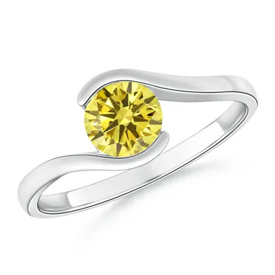 Angara Semi Bezel-set Solitaire Round Fancy Intense Yellow Diamond Bypass Ring In White Gold/fancy Intense