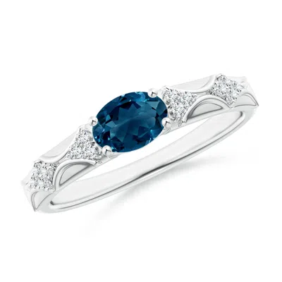 Angara Oval London Blue Topaz Vintage Style Ring With Diamond Accents In White Gold/deep Greenish Blue